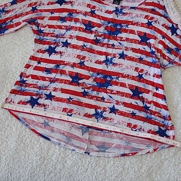 Stars & Stripes Cold Shoulder Top Rue21 Flag Patriotic 4th Womens 3/4 Sleeve Med - Picture 14 of 14